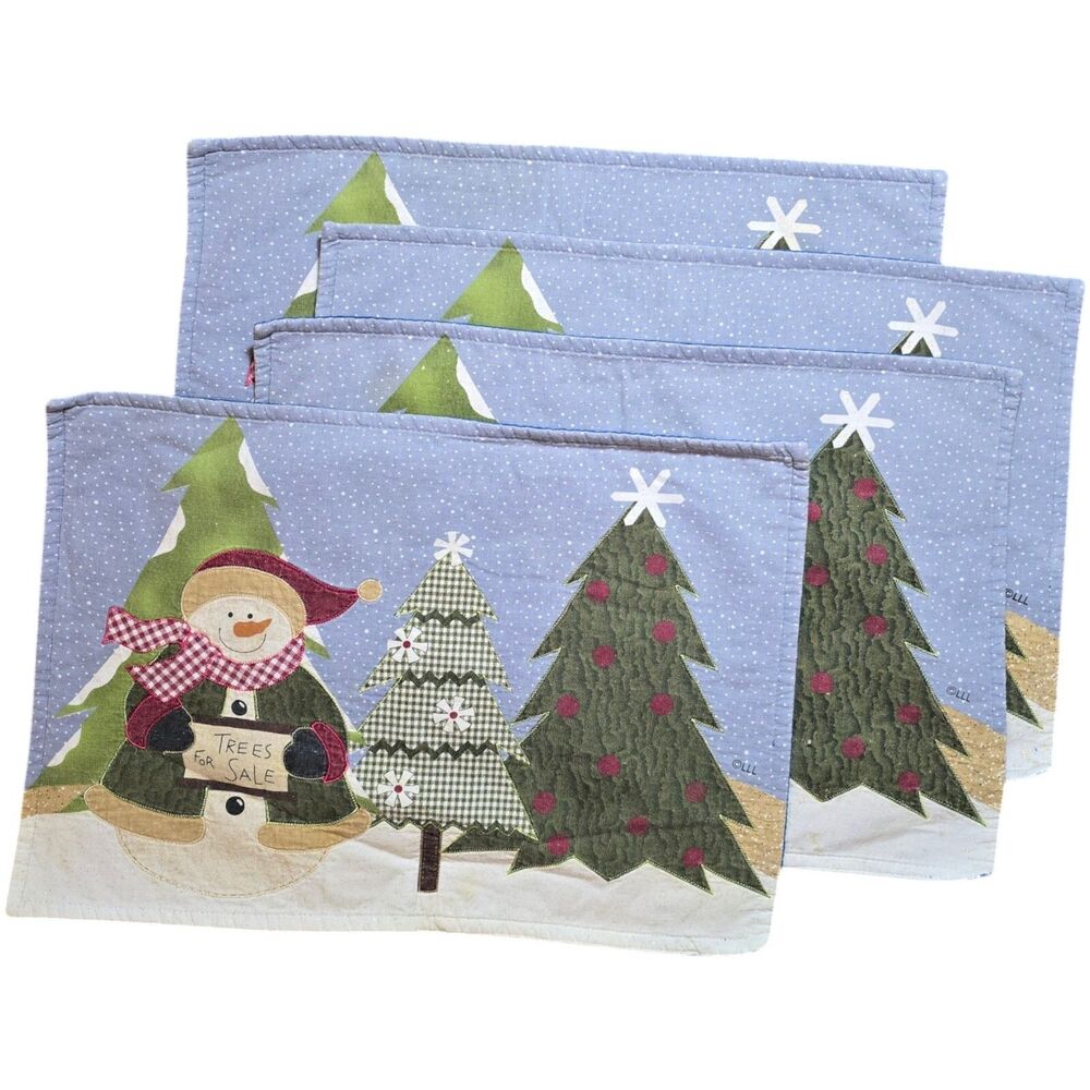 [Set Of 4] Christmas Snowman Placemats Winter Holiday Pre-Loved